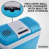 imageIvation Electric Cooler ampamp Warmer with Handle  24 L Portable Thermoelectric Fridge for Vehicles ampamp Trucks 110V AC Home Power Cord ampamp 12V Car Adapter for Camping Travel ampamp PicnicsAqua Blue
