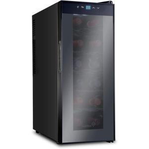 imageIvation 12 Bottle Red And White Wine Thermoelectric Wine CoolerChiller Counter Top Wine Cellar with Digital Temperature Display Freestanding Refrigerator Smoked Glass Door Quiet Operation FridgeBlack