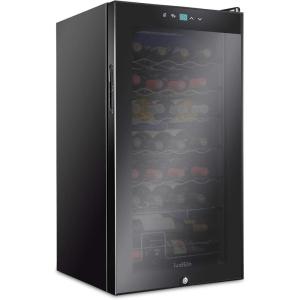 imageIvation 28 Bottle Compressor Wine Cooler Refrigerator wLock  Large Freestanding Wine Cellar For Red White Champagne or Sparkling Wine  41f64f Digital Temperature Control Fridge Glass Door BlackBlack