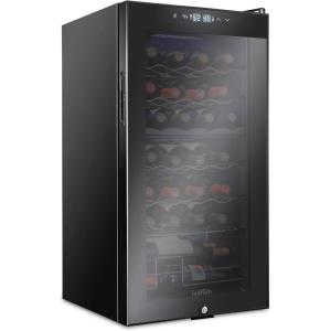 imageIvation 28 Bottle Dual Zone Compressor Wine Cooler Refrigerator wLock  Large Freestanding Wine Cellar For Red White Champagne Wine  41f64f Digital Temperature Control Fridge Glass Door Black28 Bottle Dual Zone