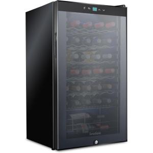 imageIvation 34 Bottle Compressor Wine Cooler Refrigerator wLock  Large Freestanding Wine Cellar For Red White Champagne or Sparkling Wine  41f64f Digital Temperature Control Fridge Glass Door BlackBlack