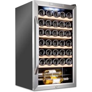 imageIvation 34 Bottle Compressor Wine Cooler Refrigerator wLock  Large Freestanding Wine Cellar For Red White Champagne or Sparkling Wine  41f64f Digital Temperature Control Fridge Glass Door BlackStainless Steel