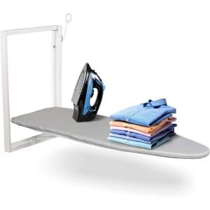 imageIvation WallMounted Ironing Board  Foldable 362 x 122 Sturdy Ironing Station for Home ampamp Apartments EasyRelease Lever Removable Cotton Cover Includes Mounting Hardware with Iron HolderWithout Ironing Board
