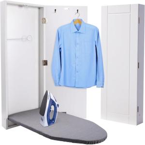 imageIvation WallMounted Ironing Board Cabinet Foldable Ironing Storage Station for Home Apartment  EasyRelease Lever Garment Hooks WhiteRight Side Door